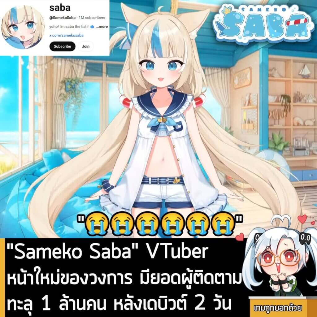 [News] "Sameko Saba" VTuber หน้าใหม่ของวงการ มียอดผู้ติดตามทะลุ 1 ล้านคน หลังเดบิวต์ได้ 2 วัน