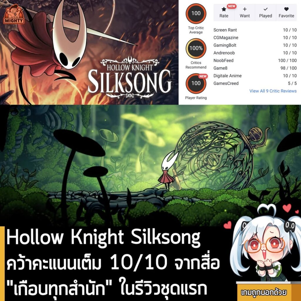 Hollow Knight Silksong คว้าคะแนนเต็ม 10/10 จากสื่อ "เกือบทุกสำนัก" ในรีวิวชุดแรก
