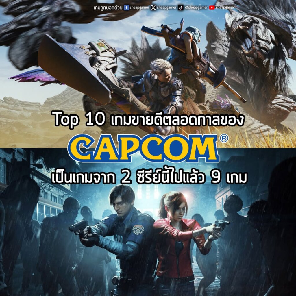 10 อันดับเกมที่ขายดีที่สุดของ Capcom นั้น มาจากแค่ 3 ซีรีส์ หลักๆ เท่านั้น โดยทั้ง 10 อันดับนั้นประกอบไปด้วย