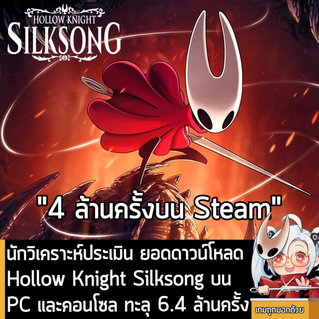 นักวิเคราะห์ประเมิน ยอดดาวน์โหลด Hollow Knight Silksong บน PC และคอนโซล ทะลุ 6.4 ล้านครั้ง