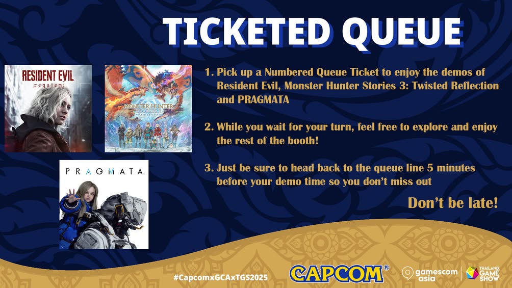 สำหรับใครที่สนใจทดลองเล่น PRAGMATA ที่บูธ CAPCOM ในวันพรุ่งนี้ อย่าลืมไปรับบัตรคิวจองเวลาก่อน เพื่อจะได้ไม่พลาดการเล่นเดโมนะครัช