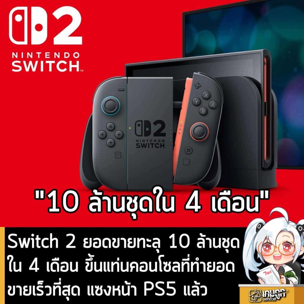 Switch 2 ยอดขายทะลุ 10 ล้านชุดใน 4 เดือน ขึ้นแท่นคอนโซลที่ทำยอดขายเร็วที่สุด แซงหน้า PS5 แล้ว