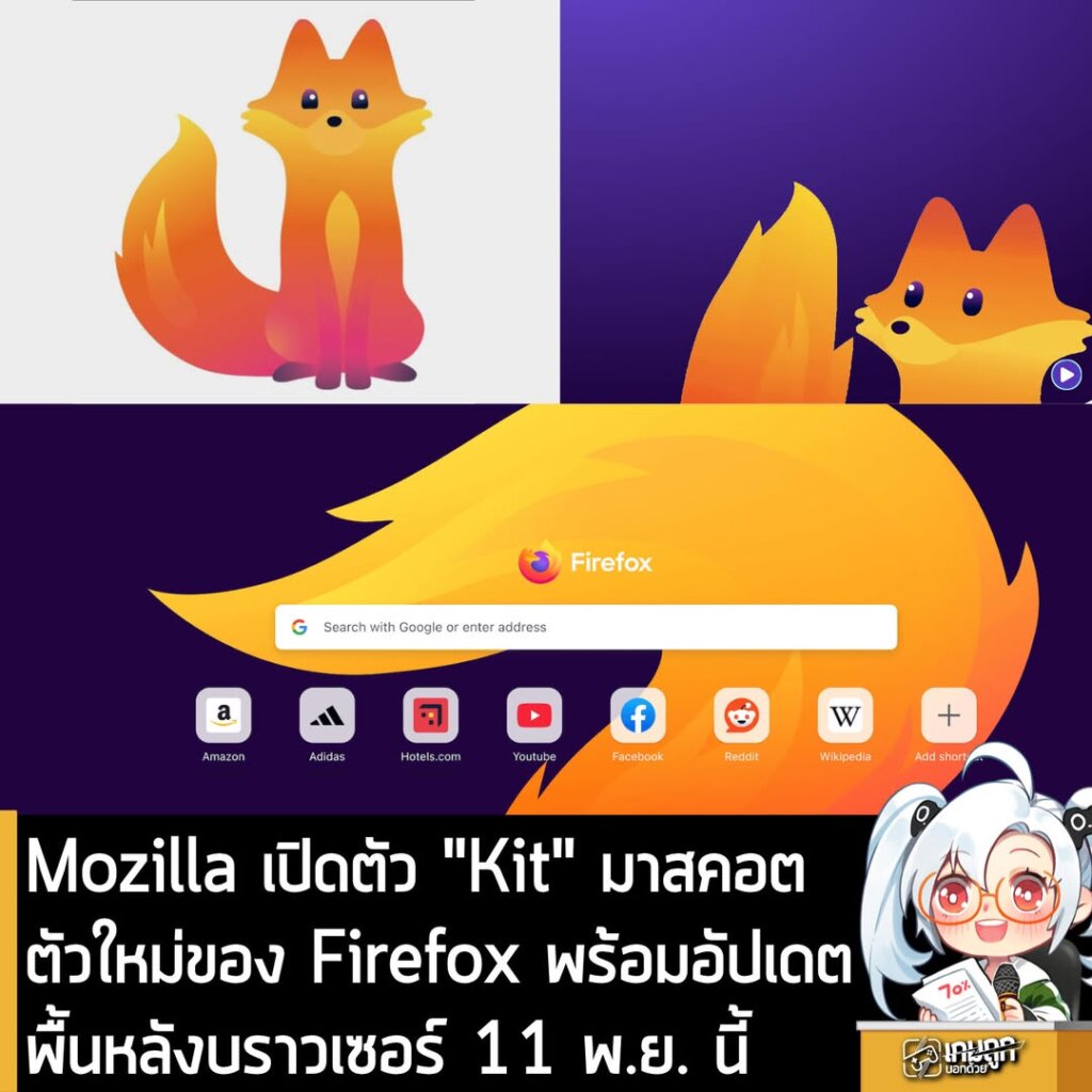 Mozilla เปิดตัว "Kit" มาสคอตตัวใหม่ของ Firefox พร้อมอัปเดตพื้นหลังบราวเซอร์ 11 พ.ย. นี้