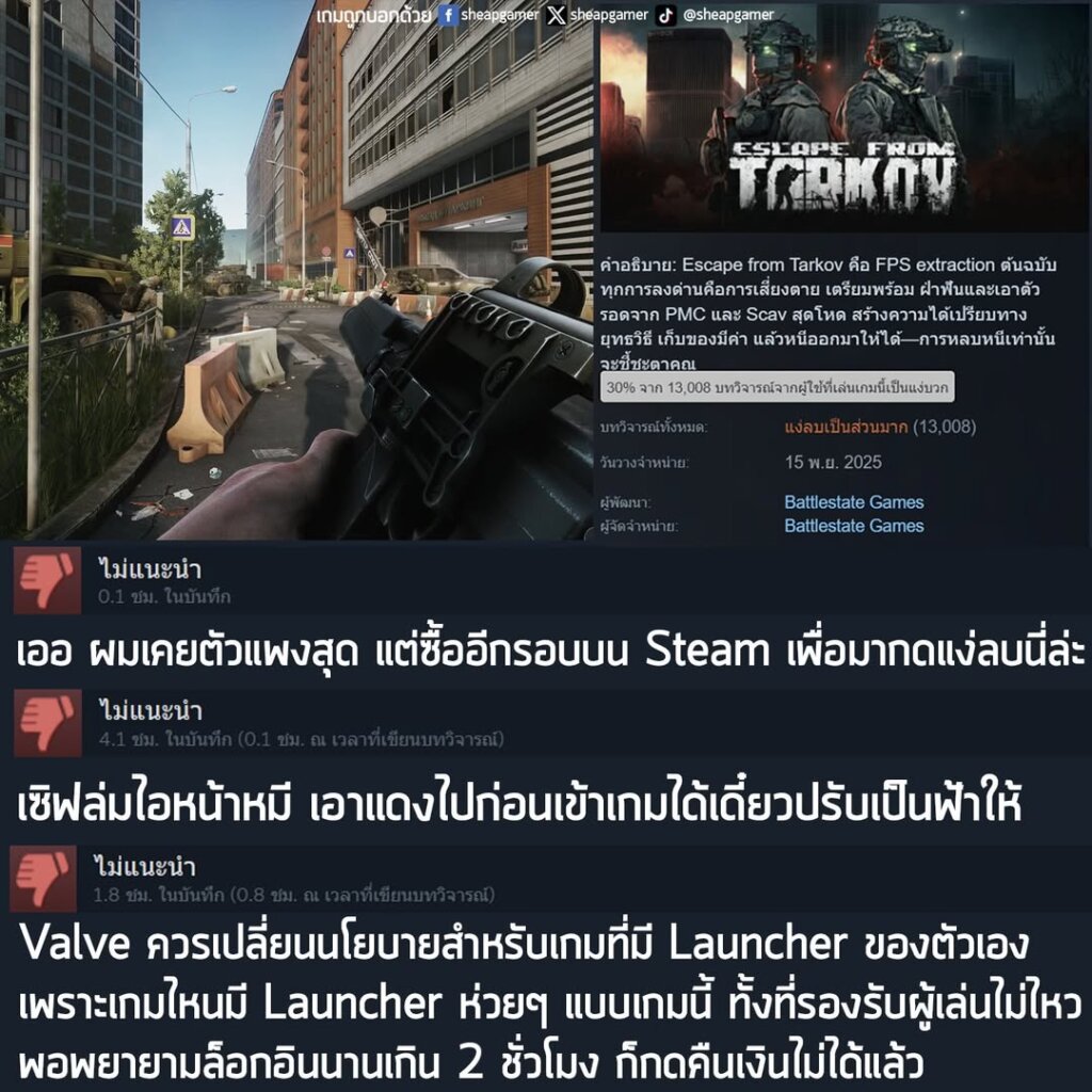 Escape from Tarkov โดนถล่มรีวิวแง่ลบจนเป็น "แง่ลบเป็นส่วนมาก" หลังเกมมีปัญหาเซิร์ฟเวอร์จนเข้าเล่นไม่ได้