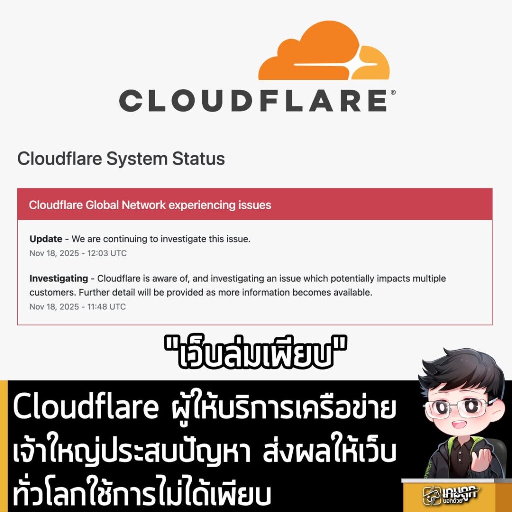 Cloudflare ผู้ให้บริการเครือข่ายเจ้าใหญ่ประสบปัญหา ส่งผลให้เว็บทั่วโลกใช้การไม่ได้เพียบ