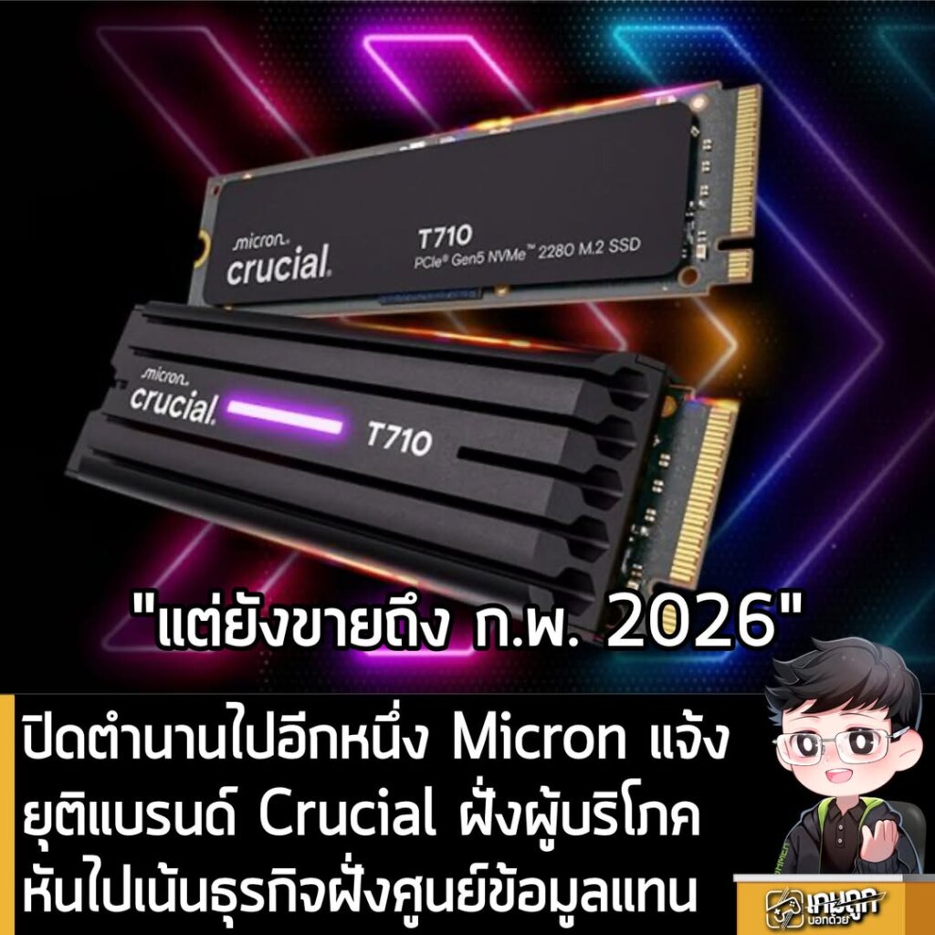 ปิดตำนานไปอีกหนึ่ง Micron แจ้งยุติแบรนด์ Crucial ฝั่งผู้บริโภคหันไปเน้นธุรกิจฝั่งศูนย์ข้อมูลแทน