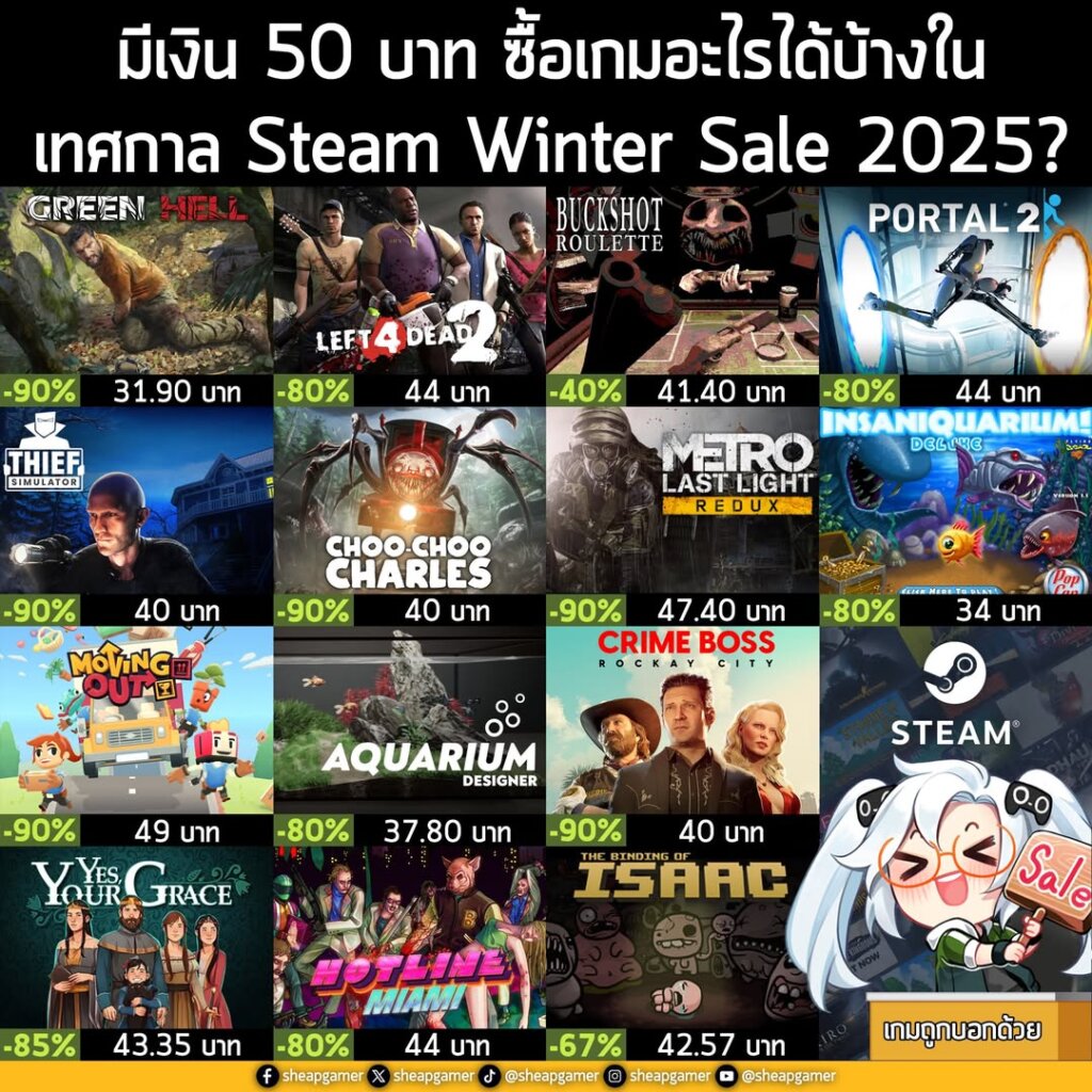 มีเงิน 50 บาท ซื้อเกมอะไรได้บ้างในเทศกาล Steam Winter Sale 2025?
