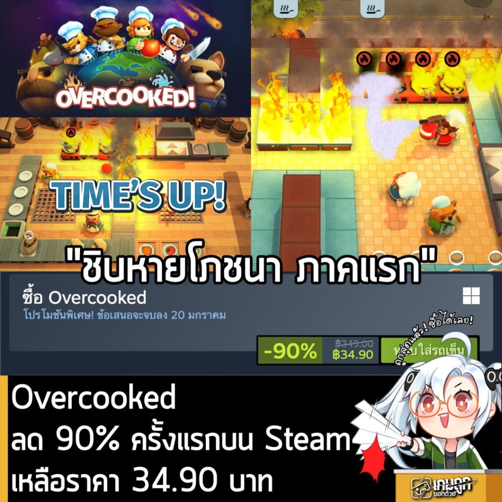 Overcooked ลด 90% ครั้งแรกบน Steamเหลือราคา 34.90 บาท
