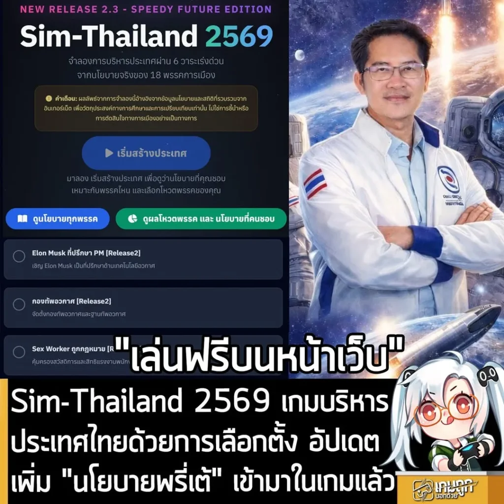 Sim-Thailand 2569 เกมบริหารประเทศไทยด้วยการเลือกตั้ง อัปเดตเพิ่ม "นโยบายพรี่เต้" เข้ามาในเกมแล้ว