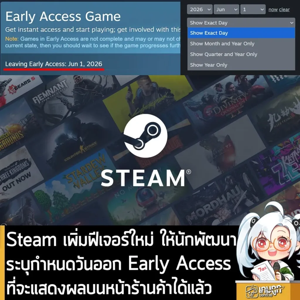 Steam เพิ่มฟีเจอร์ใหม่ ให้นักพัฒนา ระบุกำหนดวันออก Early Access ที่จะแสดงผลบนหน้าร้านค้าได้แล้ว