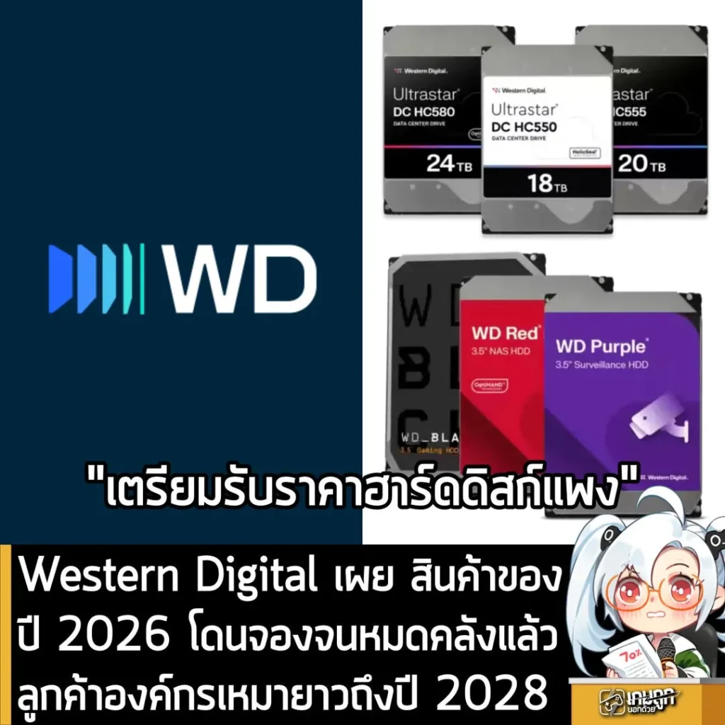 Western Digital เผย สินค้าของปี 2026 โดนจองจนหมดคลังแล้วลูกค้าองค์กรเหมายาวถึงปี 2028