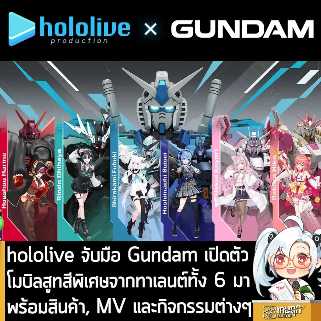 hololive จับมือ Gundam เปิดตัวโมบิลสูทสีพิเศษจากทาเลนต์ทั้ง 6 มาพร้อมสินค้า, MV และกิจกรรมต่างๆ