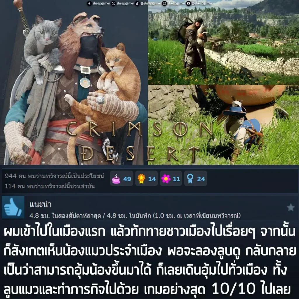 "ผมเข้าไปในเมืองแรก แล้วทักทายชาวเมืองไปเรื่อยๆ จากนั้นก็สังเกตเห็นน้องแมวประจำเมือง พอจะลองลูบดู กลับกลาย เป็นว่าสามารถอุ้มน้องขึ้นมาได้ ก็เลยเดินอุ้มไปทั่วเมือง ทั้งลูบแมวและทำภารกิจไปด้วย เกมอย่างสุด 10/10 ไปเลย"