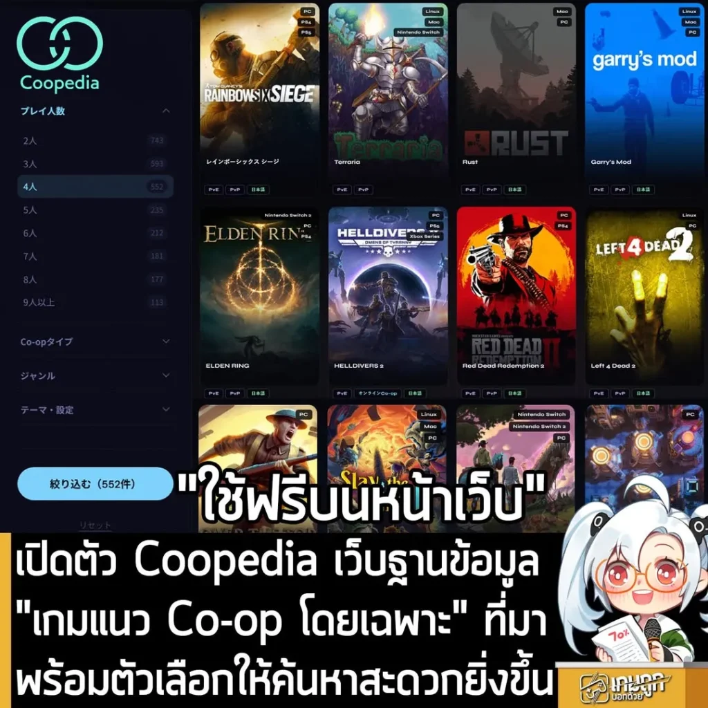 เปิดตัว Coopedia เว็บฐานข้อมูล "เกมแนว Co-op โดยเฉพาะ" ที่มาพร้อมตัวเลือกให้ค้นหาสะดวกยิ่งขึ้น
