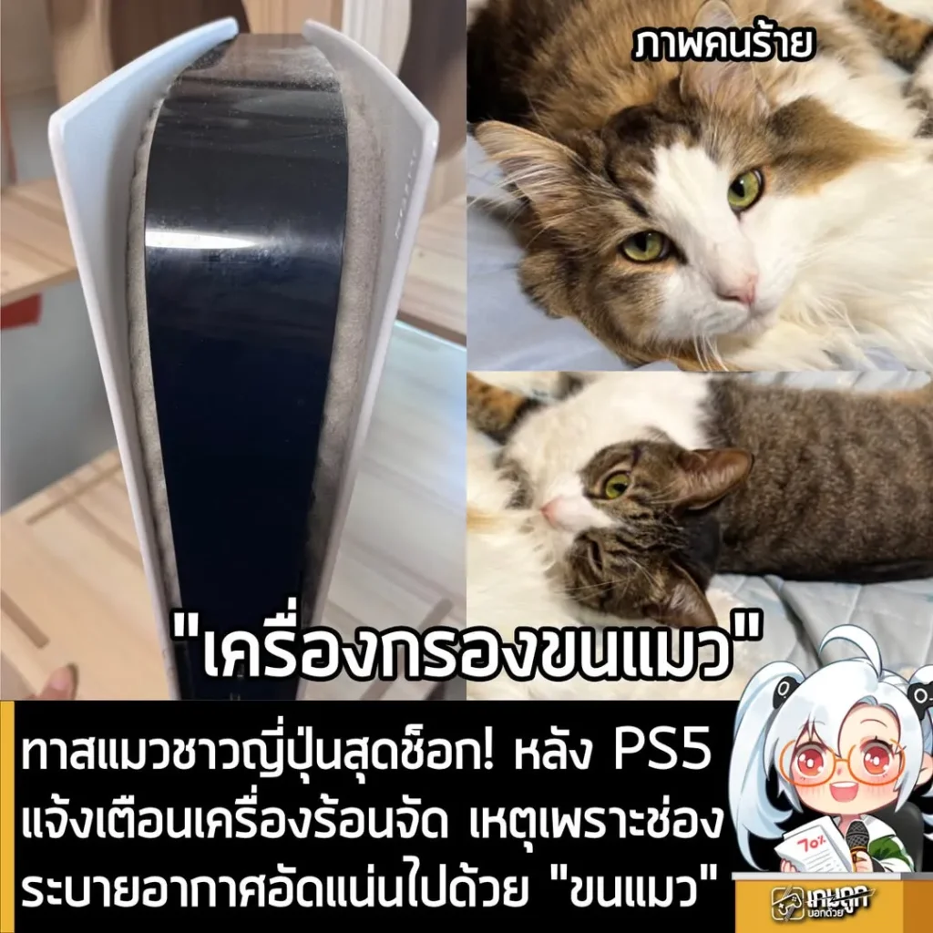 ทาสแมวชาวญี่ปุ่นสุดช็อก! หลัง PS5 แจ้งเตือนเครื่องร้อนจัด เหตุเพราะช่องระบายอากาศอัดแน่นไปด้วย "ขนแมว"
