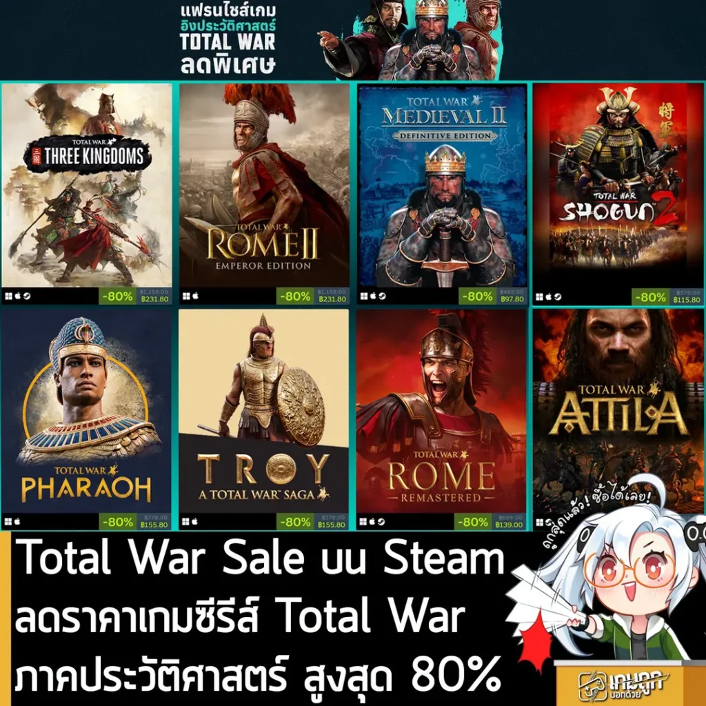 Total War Sale บน Steam ลดราคาเกมซีรีส์ Total War ภาคประวัติศาสตร์ สูงสุด 80%