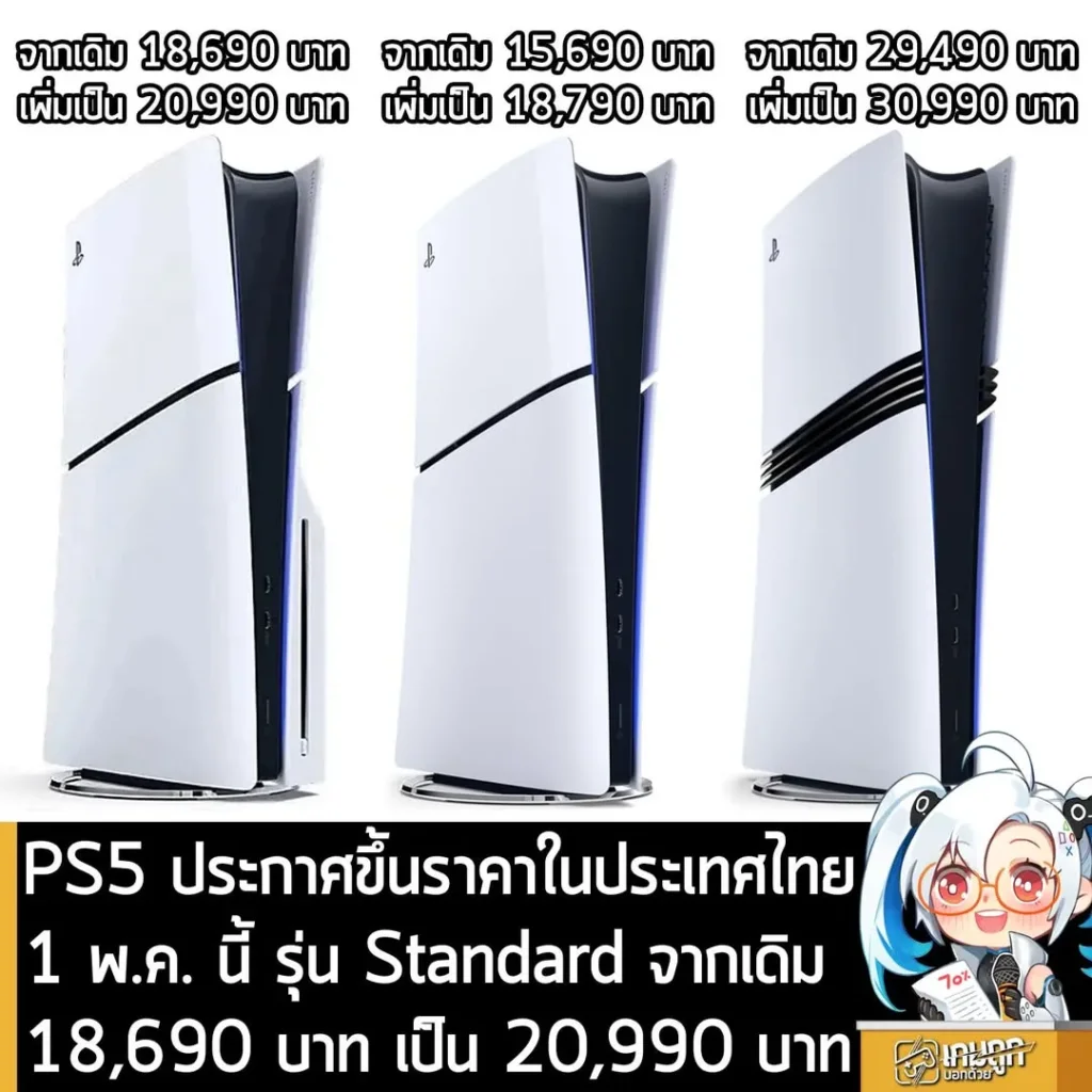 PS5 ประกาศขึ้นราคาในประเทศไทย 1 พ.ค. นี้ รุ่น Standard จากเดิม 18,690 บาท เป็น 20,990 บาท