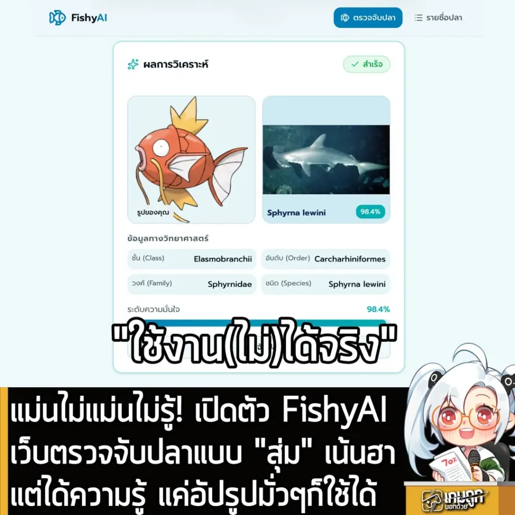 แม่นไม่แม่นไม่รู้! เปิดตัว FishyAI เว็บตรวจจับปลาแบบ "สุ่ม" เน้นฮาแต่ได้ความรู้ แค่อัปรูปมั่วๆก็ใช้ได้