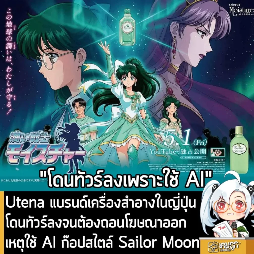 Utena แบรนด์เครื่องสำอางในญี่ปุ่น โดนทัวร์ลงจนต้องถอนโฆษณาออก เหตุใช้ AI ก๊อปสไตล์ Sailor Moon
