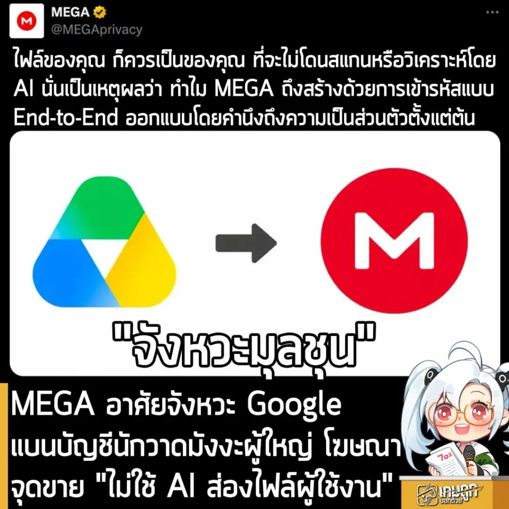 MEGA อาศัยจังหวะ Google แบนบัญชีนักวาดมังงะผู้ใหญ่ โฆษณาจุดขาย "ไม่ใช้ AI ส่องไฟล์ผู้ใช้งาน"