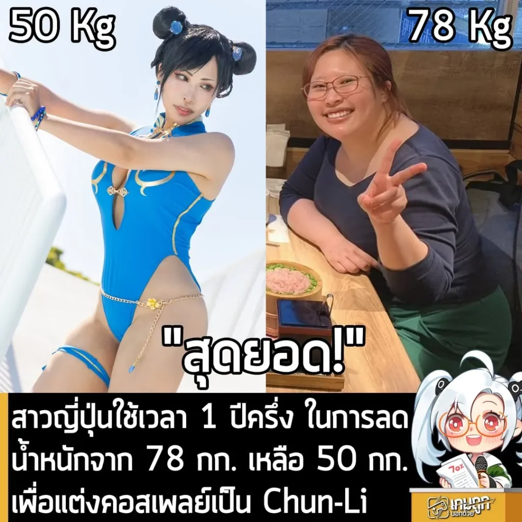 สาวญี่ปุ่นใช้เวลา 1 ปีครึ่ง ในการลดน้ำหนักจาก 78 กก. เหลือ 50 กก. เพื่อแต่งคอสเพลย์เป็น Chun-Li