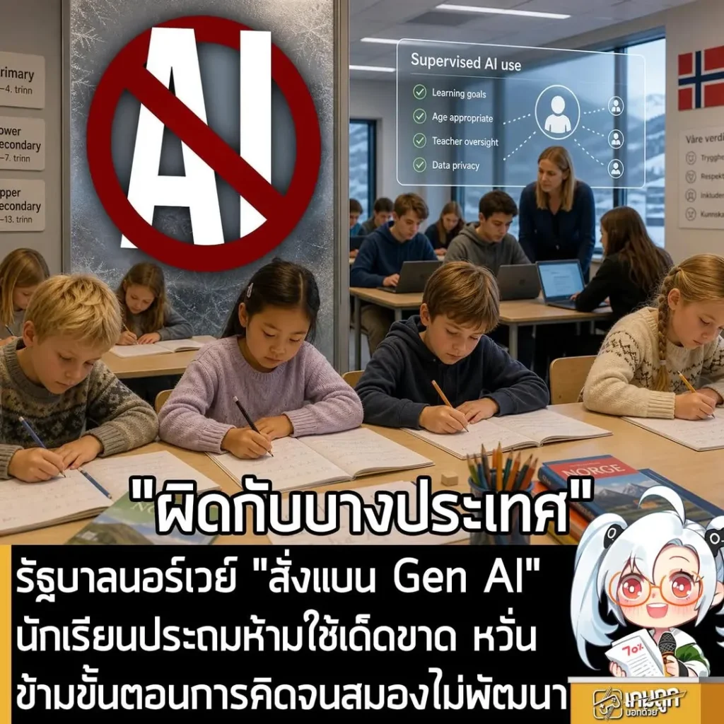 รัฐบาลนอร์เวย์สั่ง "แบน Gen AI"นักเรียนประถมห้ามใช้เด็ดขาด หวั่นข้ามขั้นตอนการคิดจนสมองไม่พัฒนา