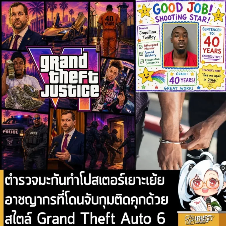 ตำรวจมะกัน ทำโปสเตอร์เยาะเย้ยอาชญากรที่โดนจับกุมติดคุกด้วยสไตล์ Grand Theft Auto 6