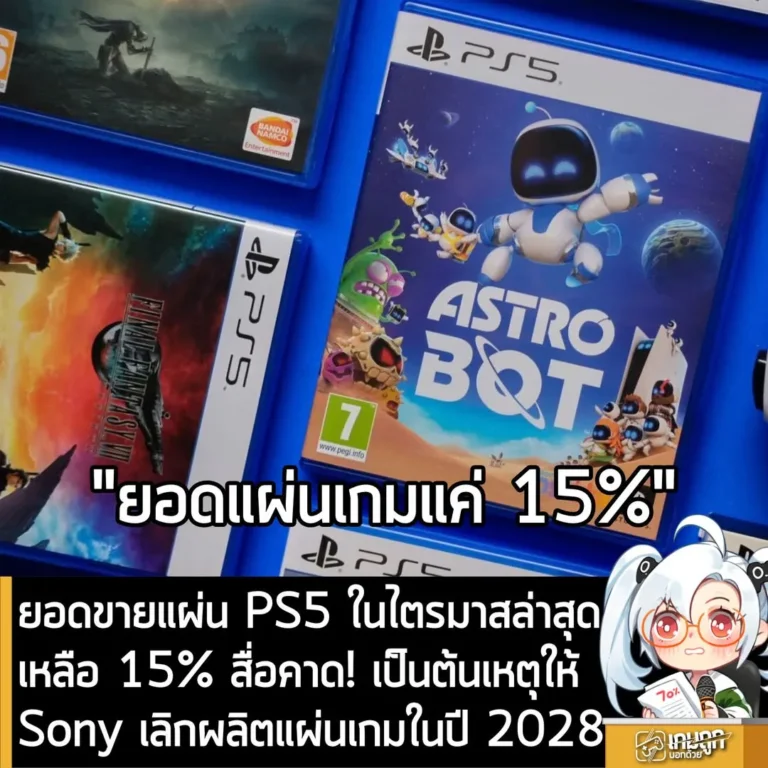ยอดขายแผ่น PS5 ในไตรมาสล่าสุดเหลือ 15% สื่อคาด! เป็นต้นเหตุให้ Sony เลิกผลิตแผ่นเกมในปี 2028