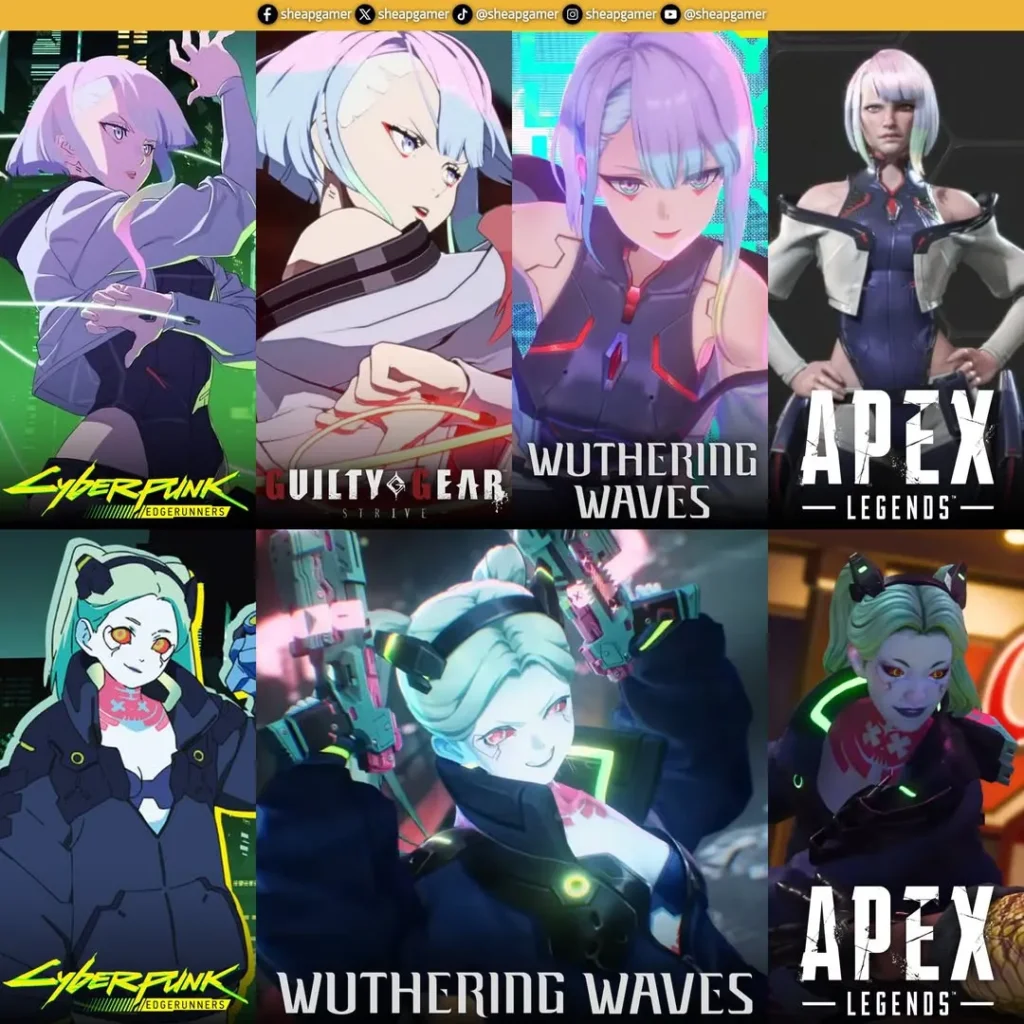 อนิเมะซีรีส์ Cyberpunk Edgerunners มีเนื้อหาคอนเทนต์จับมือกับเกมอื่นๆ มาแล้ว 3 เกมคือ Guilty Gear - Strive -, Wuthering Waves และที่กำลังจะอัปเดตเข้าเกมในวันที่ 14 ก.ค. 2026 ก็คือ Apex