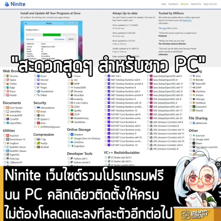 Ninite เว็บไซต์รวมโปรแกรมฟรีบน PC คลิกเดียวติดตั้งให้ครบ ไม่ต้องโหลดและลงทีละตัวอีกต่อไป